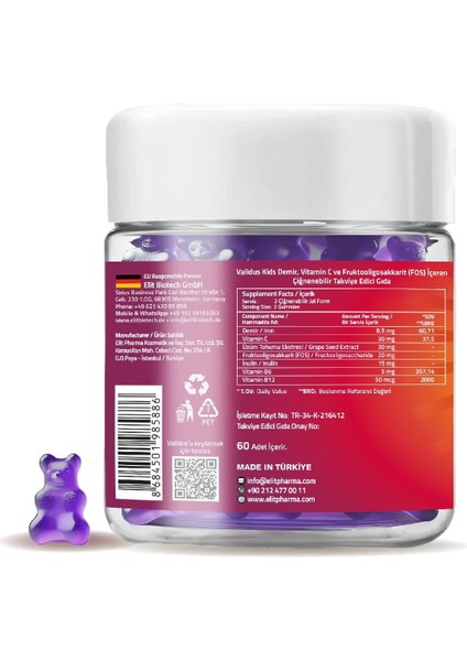 Kids Iron Vitamin C Vitamin B6 - B12 Fos 60 Gummies fiyatları