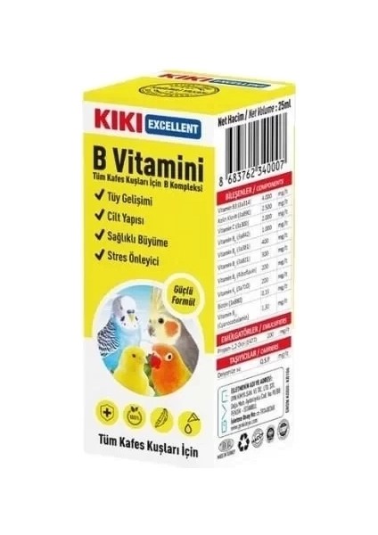 Kiki Excellent Kuşlar Için B Vitamini Sıvı Damla 25 ml