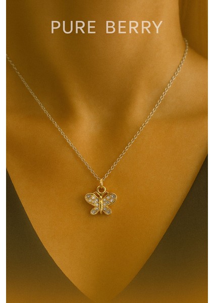Zirkon Taşlı Minimal Kelebek Gold Çelik Kolye