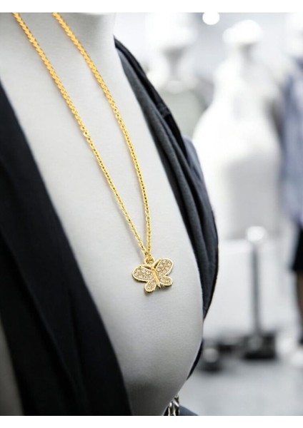 Zirkon Taşlı Minimal Kelebek Gold Çelik Kolye fiyatları