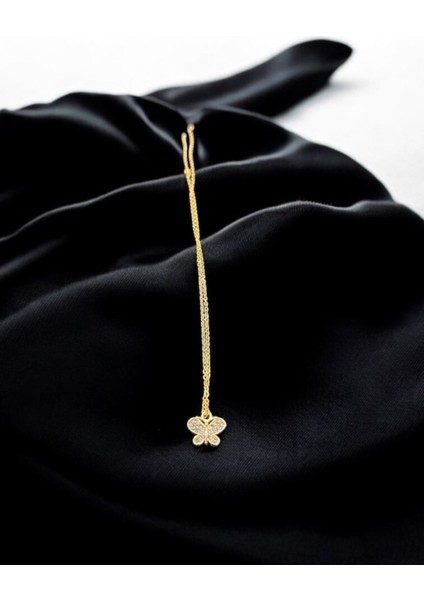 Zirkon Taşlı Minimal Kelebek Gold Çelik Kolye modelleri