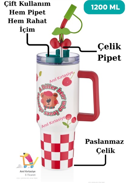 Pipetli Yalıtımlı Kahve Kupası 1200ML 12 Saate Kadar Sıcak/soğuk Bardak Gövdeli Termos