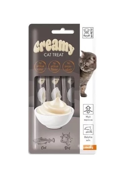 M-Pets Creamy Morina Balıklı ve Sığır Etli Sıvı Kedi Ödülü 15 gr 4 Adet