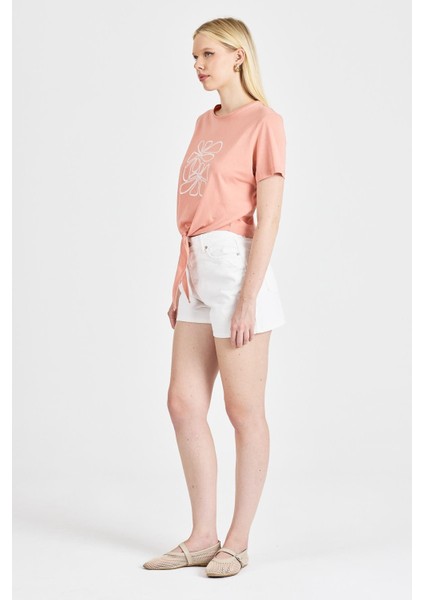 Kadın Bağlama Detaylı Somon Tişört fiyatları