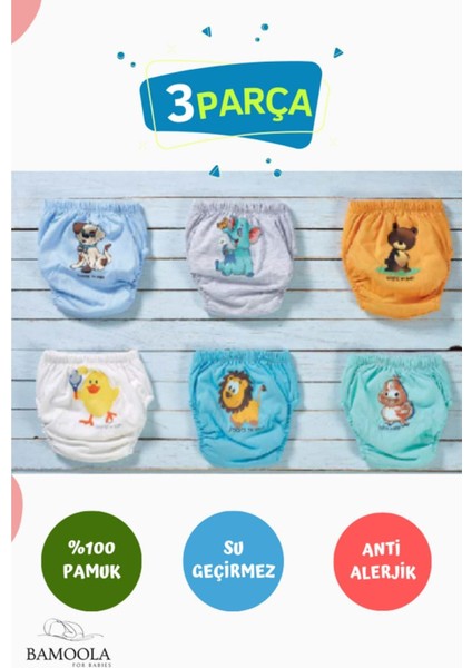 3 Adet Lüx Erkek (1 -2 Yaş) Çocuk Alıştırma Külodu Sızdırmaz (Renk ve Desenlerde Farklılık Olabilir)