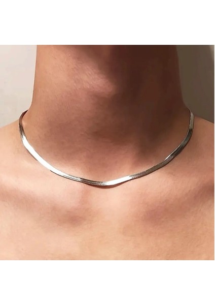 %100 Çelik Kararmaz Gümüş Renk Unisex 4 mm Italyan Yassı Yılan Kolye 4 mm Italyan Bileklik Hediyeli fiyatları