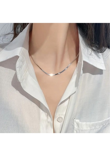 %100 Çelik Kararmaz Gümüş Renk Unisex 4 mm Italyan Yassı Yılan Kolye 4 mm Italyan Bileklik Hediyeli modelleri