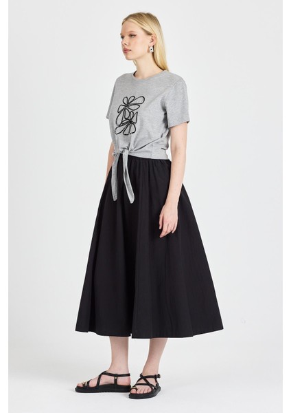 Kadın Bağlama Detaylı Gri Melanj Tişört fiyatları