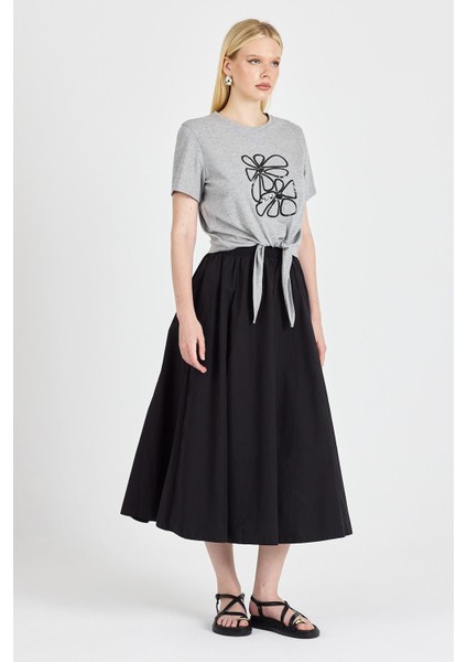 Kadın Bağlama Detaylı Gri Melanj Tişört modelleri