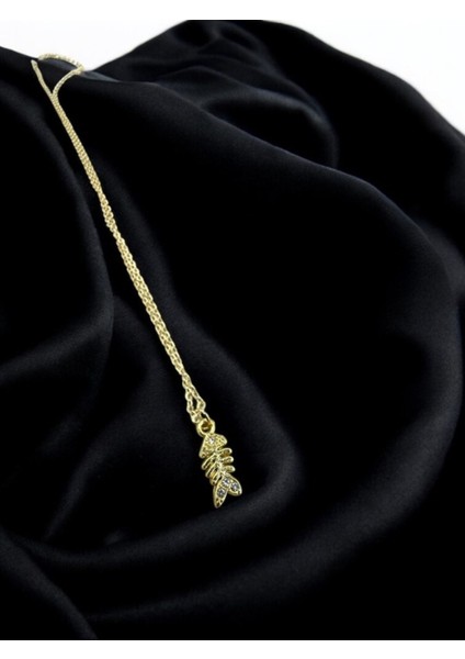 Minimal Zirkon Taşlı Kılçık Gold Çelik Kolye modelleri