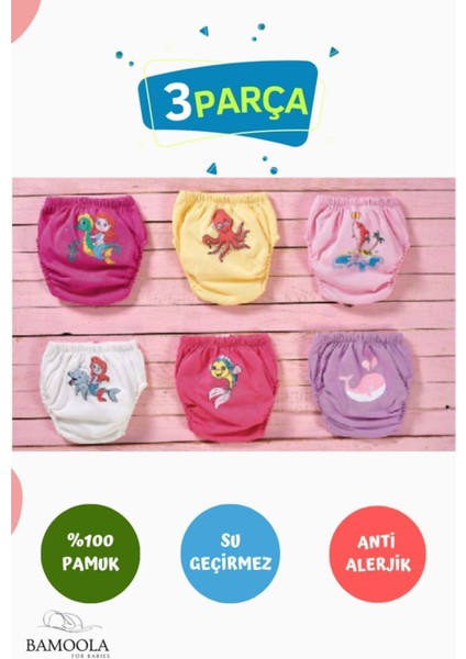 3 Adet Lüx Kız (4 - 5 Yaş) Çocuk Alıştırma Külodu Sızdırmaz (Renk ve Desenlerde Farklılık Olabilir)