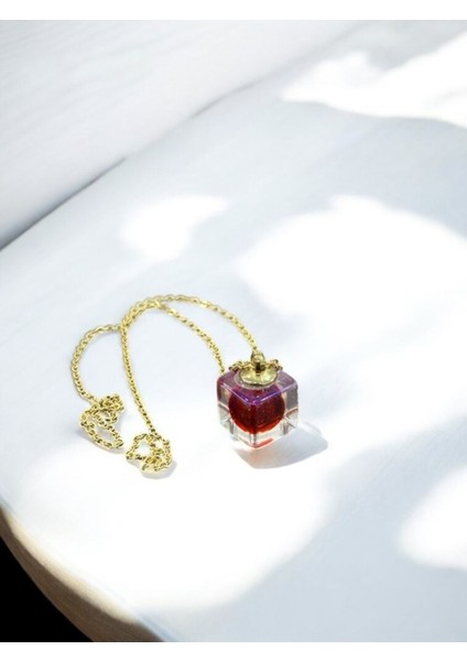 Vişne Kırmzısı Küp Gold Çelik Kolye fiyatları