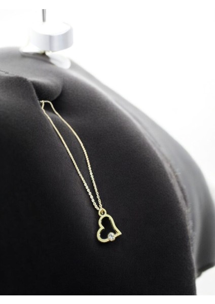 Zirkon Taşlı Kalp Gold Renk Çelik Kolye fiyatları