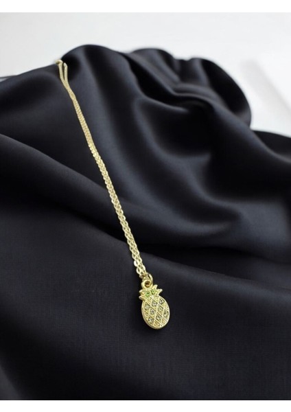 Minimal Zirkon Taşlı Ananas Gold Çelik Kolye modelleri