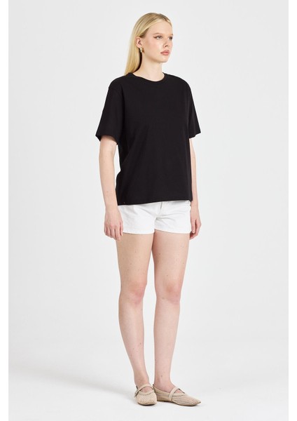 Kadın Sırt Detaylı %100 Pamuk Siyah Tişört fiyatları