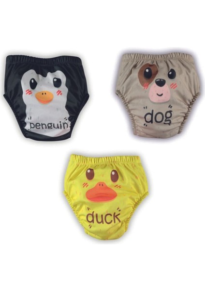 Sızdırmaz Yıkanabilir 3'lü Kombin Sevimli Hayvanlar Alıştırma Külodu 1-2-3-4 Yaş Tuvalet Eğitimi