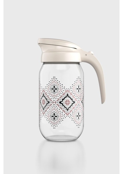 Beluga Desenli 1000 ml Bej Kapaklı Cam Sürahi 112027