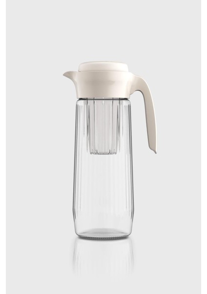 Daisy 1500 ml Bej Kapaklı Süzgeçli Gravürlü Detoks Cam Sürahi 111025