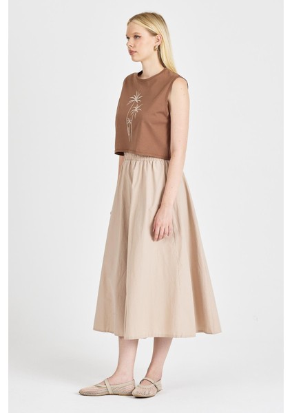 Kadın %100 Pamuk Kahve Crop fiyatları