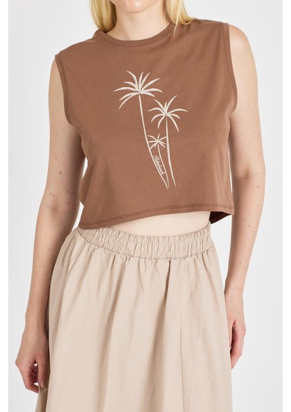 Kadın %100 Pamuk Kahve Crop fırsatları