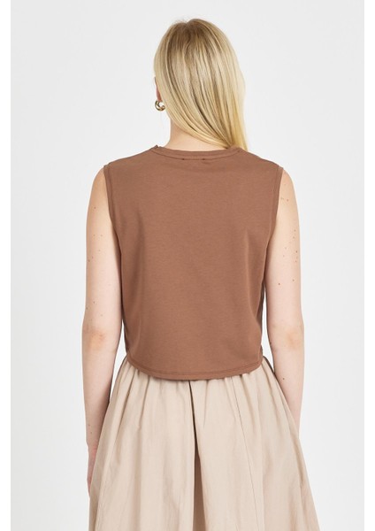 Kadın %100 Pamuk Kahve Crop indirimleri