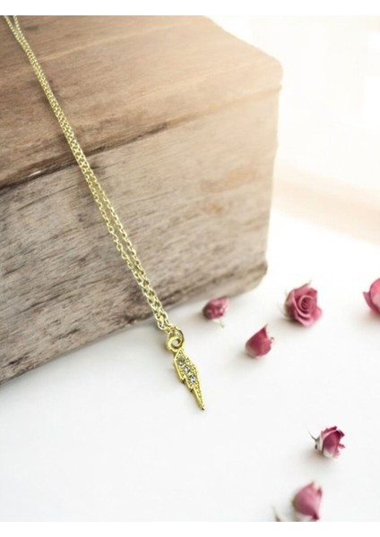 Minimal Yıldırım Zirkon Taşlı Gold Çelik Kolye fiyatları