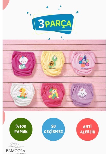 3 Adet Lüx Kız ( 3 - 4 Yaş) Çocuk Alıştırma Külodu Sızdırmaz (Renk ve Desenlerde Farklılık Olabilir) fiyatları
