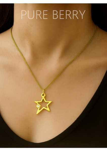 Taşlı Yıldız Motifli Gold Çelik Kolye