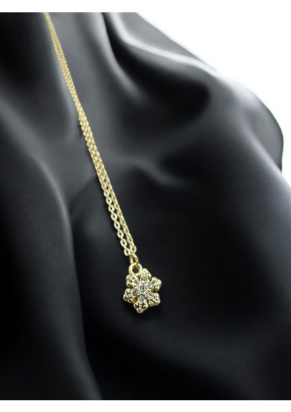 Minimal Zirkon Taşlı Kar Tanesi Gold Çelik Kolye modelleri