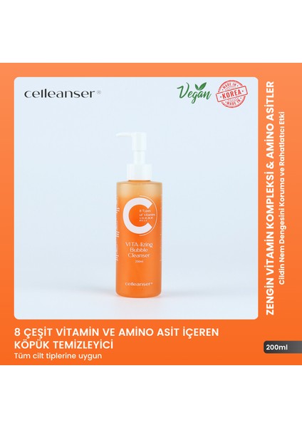 8 Çeşit Vitamin (A, B3, B5, B6, B7, B12, C, E) ve Amino asit İçeren Köpük Temizleyici