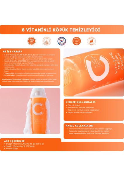 8 Çeşit Vitamin (A, B3, B5, B6, B7, B12, C, E) ve Amino asit İçeren Köpük Temizleyici fırsatları