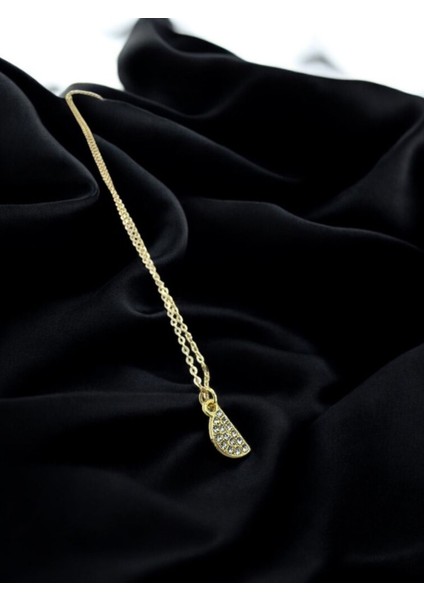 Minimal Yarım Elma Zirkon Taşlı Çelik Kolye Gold fiyatları