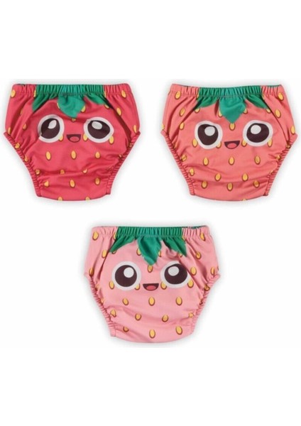Poopes Yıkanabilir 3'lü Kombin Kız Neşeli Çilek Alıştırma Külodu 1-2-3-4 Yaş