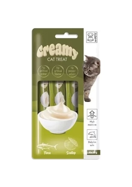 M-Pets Creamy Deniz Taraklı ve Ton Balıklı Sıvı Kedi Ödülü 15 gr 4 Adet