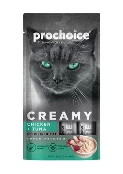 Prochoice Creamy Tavuklu ve Ton Balıklı Sıvı Kedi Ödül Maması 15 gr 4 Adet