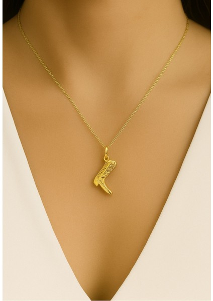 Çizme Motif Gold Renk Çelik Kolye