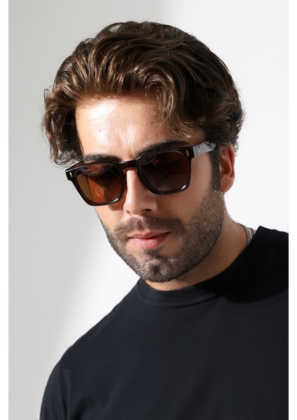 Unisex Aksesuarlı Kare Kahverengi Polarize Güneş Gözlüğü 23037 C3 P fiyatları