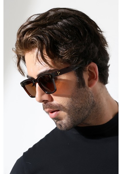 Unisex Aksesuarlı Kare Kahverengi Polarize Güneş Gözlüğü 23037 C3 P modelleri