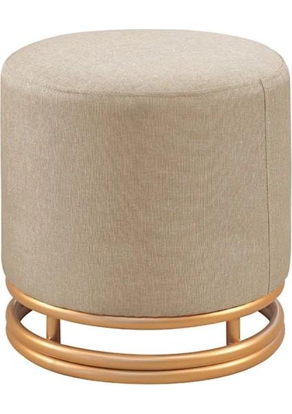 Nuvi Puf Gold Metal Çerçeveli Keten Çok Amaçlı Dekoratif Oturak, Makyaj Oturağı,montajsız Puf Bench