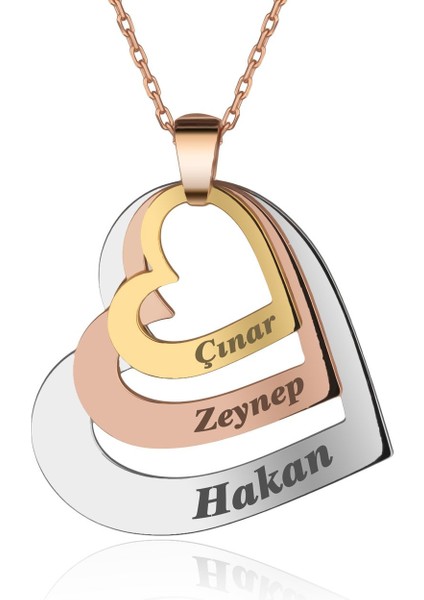 Işıklı Kutuda Üç Isimli Kalpler Gümüş Kolye fırsatları