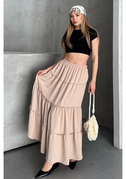 Basic Astarlı Pileli Kadın Uzun Etek