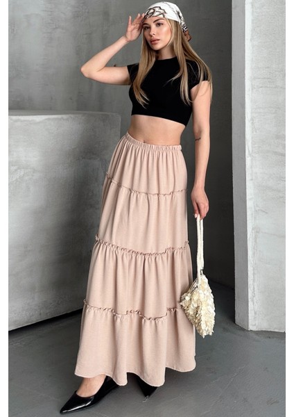 Basic Astarlı Pileli Kadın Uzun Etek modelleri