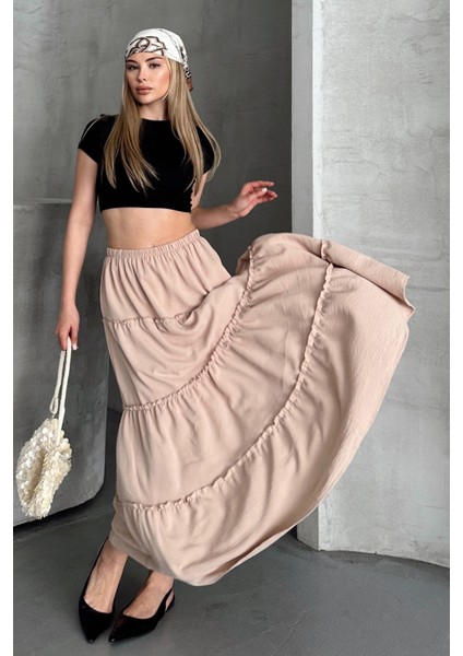 Basic Astarlı Pileli Kadın Uzun Etek indirimleri