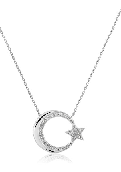 Ayyıldız Figürlü Rodyum Kapalama Nano Zirkon Kolye