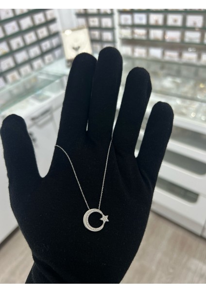 Ayyıldız Figürlü Rodyum Kapalama Nano Zirkon Kolye fiyatları