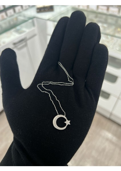 Ayyıldız Figürlü Rodyum Kapalama Nano Zirkon Kolye modelleri