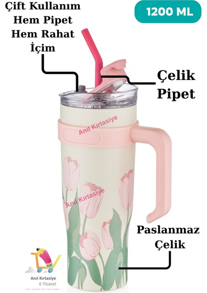 Dıller Pipetli Yalıtımlı Kahve Kupası 1200ML 12 Saate Kadar Sıcak/soğuk Bardak Gövdeli Termos fiyatları