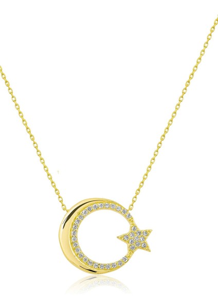 Ayyıldız Figürlü Altın Kaplama Nano Zirkon Kolye