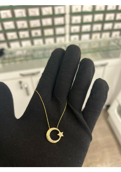 Ayyıldız Figürlü Altın Kaplama Nano Zirkon Kolye modelleri