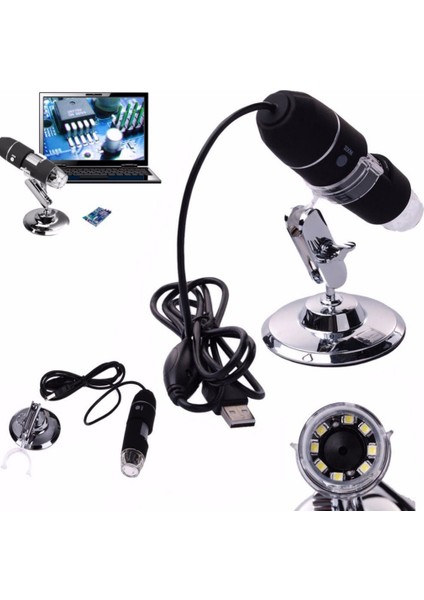 Dijital Mikroskop Ledli 1600X Zoom 2mp USB Kamera Saç Yaprak Bitki Kuyum Analizi